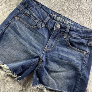 American Eagle Jean Shorts Womens 2 Blue Cutoffs Jorts Whiskered Denim Summer